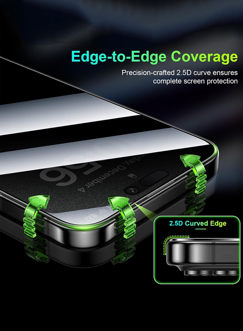 Case Up حماية شاشة خصوصية 2-Pack لجهاز آيفون 17 برو، صلابة 9H، 28° تحجب الرؤية، زجاج مقسى مضاد للتجسس [حماية خصوصية 100%] يدعم التعرف على الوجه، متوافق مع الجرابات، مقاوم للخدوش وسهل التركيب - Image 4